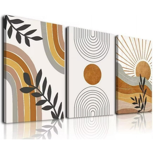Ensemble de 3 Affiches Murales Boho, Impressions Murales Modernes Mi‐siècle, Impressions Géométriques Abstraites Neutres, Arc‐en‐ciel Orange, Soleil, Désert, Art Minimaliste sur Toile, Oeuvre 12 Pouces X 16 Pouces, Prêt à Accrocher pour Salle de Bain et Chambre