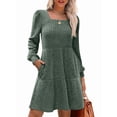 thumbnail image 2 of Womens Square Neck Long Sleeve Fall Dresses Casual Babydoll Sweater Dress Green XL, 2 of 8