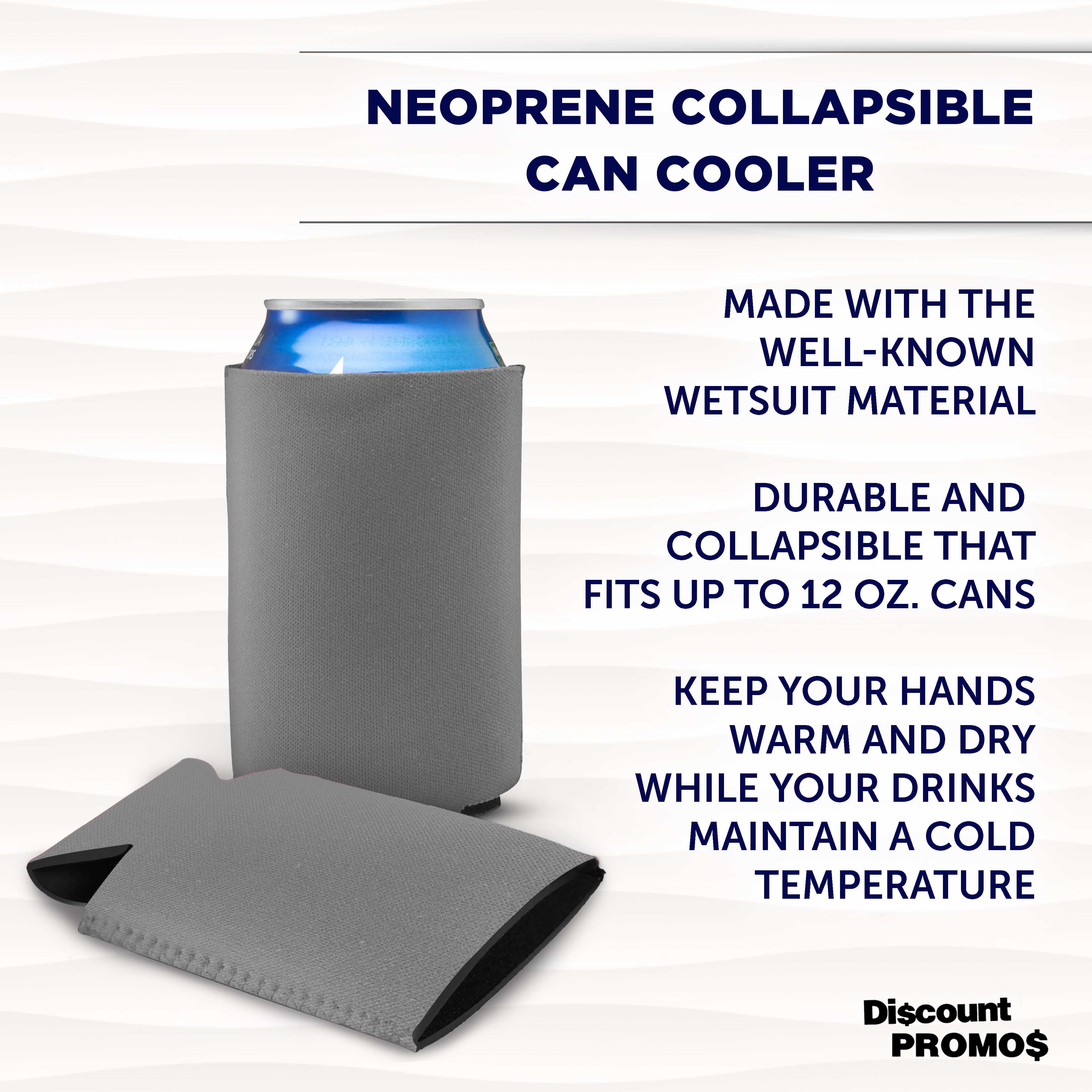 Neoprene Collapsible Can Coolers 12 oz. Set of 10, Bulk Pack - Great for Weddings, Parties, Anniversary, Indoor & Outdoor Events - Grey