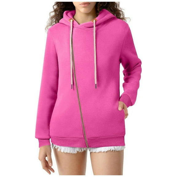 ZHOUCHANKIDS Streetwear Women's Hooded Pullover Women's Fashion Hoodie Zipper Long Sleeved Top for Hot Pink XXXL