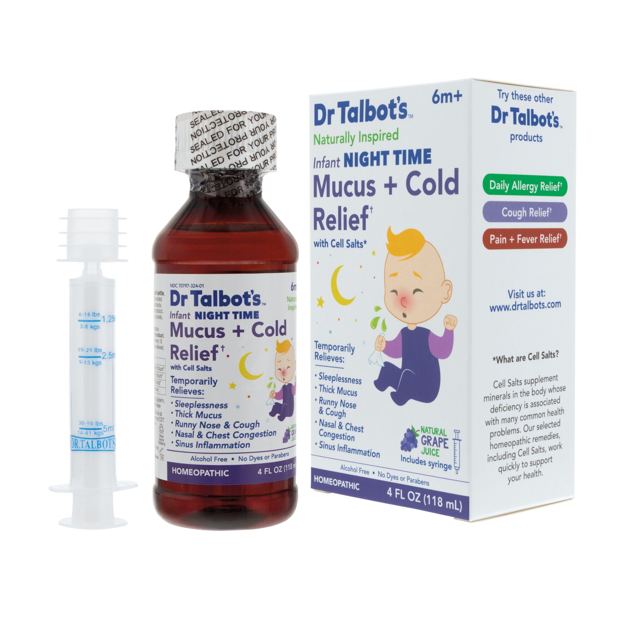 (2 pack) Dr. Talbot's Infant Night Time Cold and Mucus Relief Medicine with Cell Salts, Grape, 4 fl oz