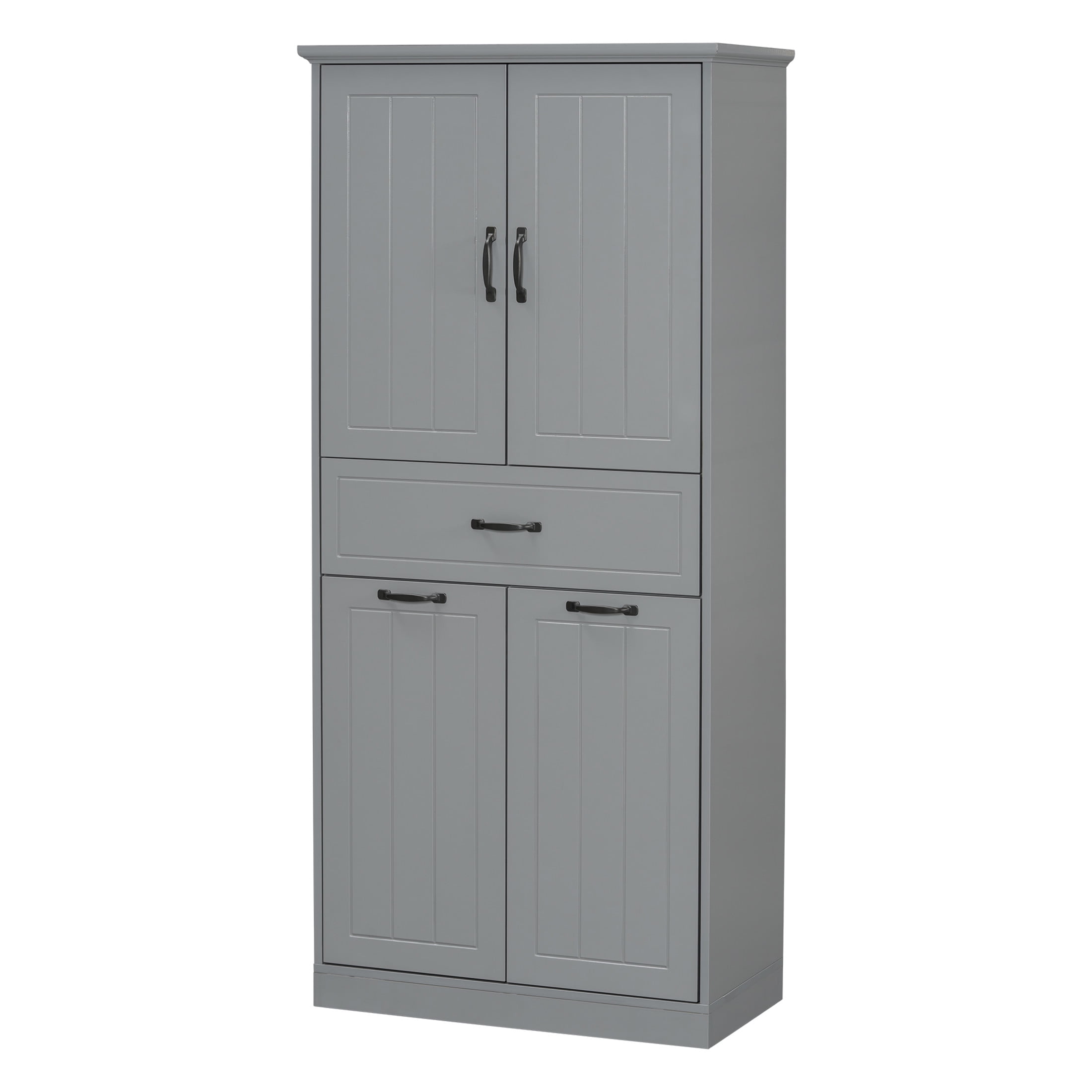 Lennox Modern 30" Tall Bathroom Storage Cabinet with Adjustable Shelves, Laundry Baskets, Grey
