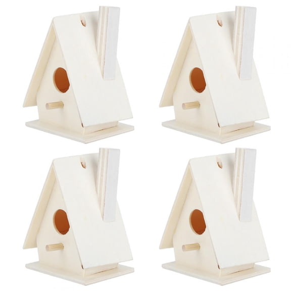Kritne 4Pcs Mini Hanging Birds Nests Ornaments  Unfinished Wood Bird House Outdoor Garden Balcony Courtyard for Children to Paint