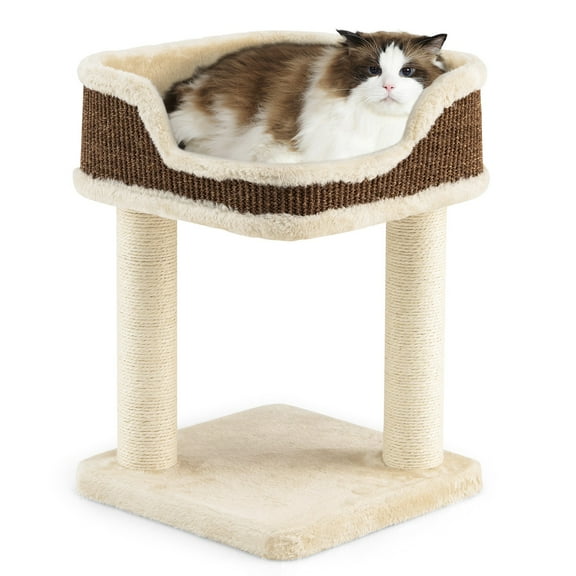 FASCK 19" Small Cat Tree, Carpeted Cat Tower w/Large Plush Perch & Scratching Posts, Modern Cat Activity Center for Indoor Kittens