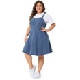 thumbnail image 3 of DARING DIVA Plus Size Denim Overall Adjustable Straps Pockets Dress 1X Blue, 3 of 6