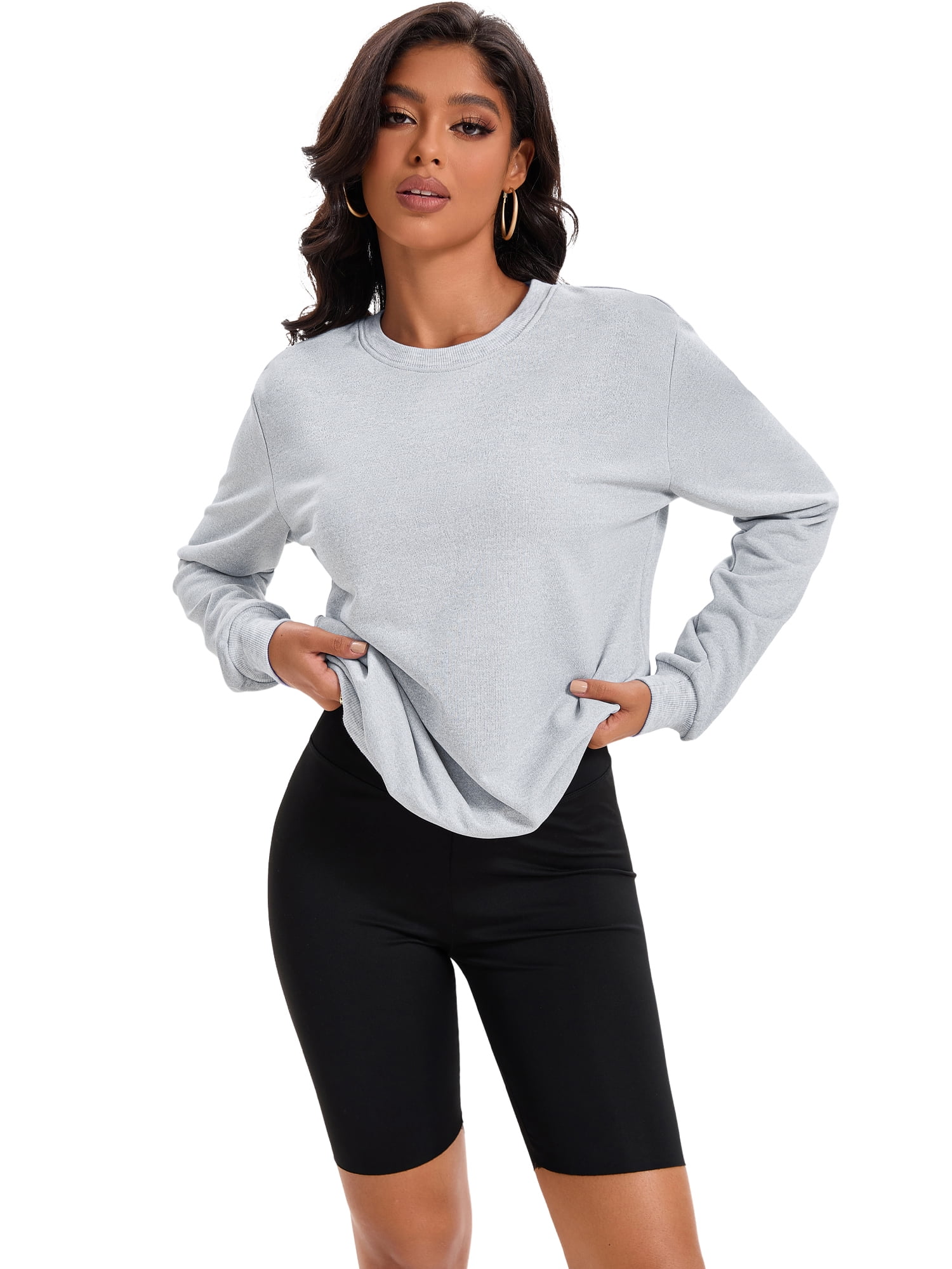 DARING DIVA Women's Sweatshirt Crew Neck Long Sleeve Pullover Shirts M Light Gray