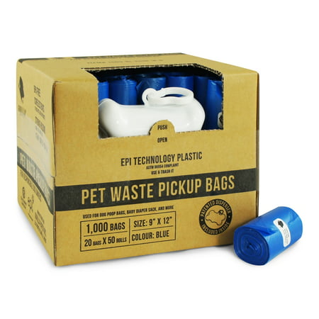 Gorilla Supply 1000 Blue Dog Pet Poop Bags, EPI Technology, 50 Refill Rolls (Free Patented