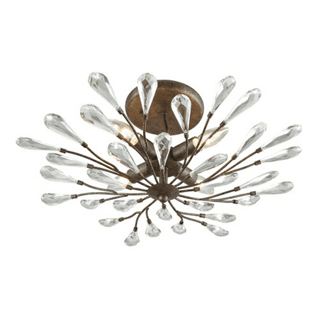 - Semi Flush 4 Light With Sunglow Bronze Finish Clear Crystal Candelabra 22 inch 240 Watts - World of Lamp