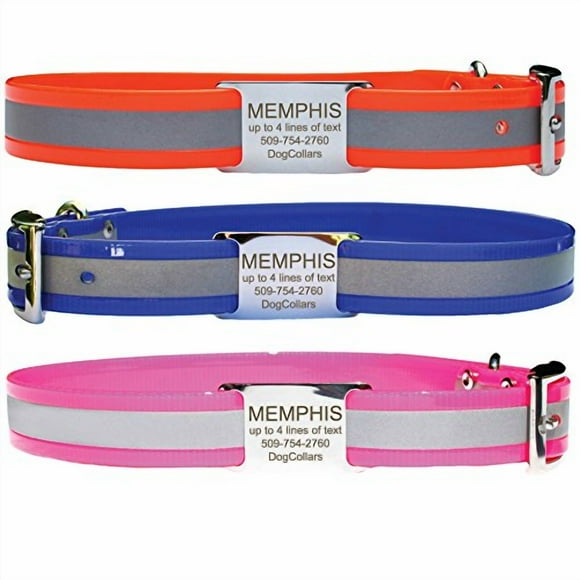 GoTags Personalized Reflective Waterproof Dog Collar with Stainless Steel Slide-On Dog ID Tag Nameplate, Extra Durable BioThane Dog Collar Resistant Dirt, Oils and Moisture, Odor-Proof