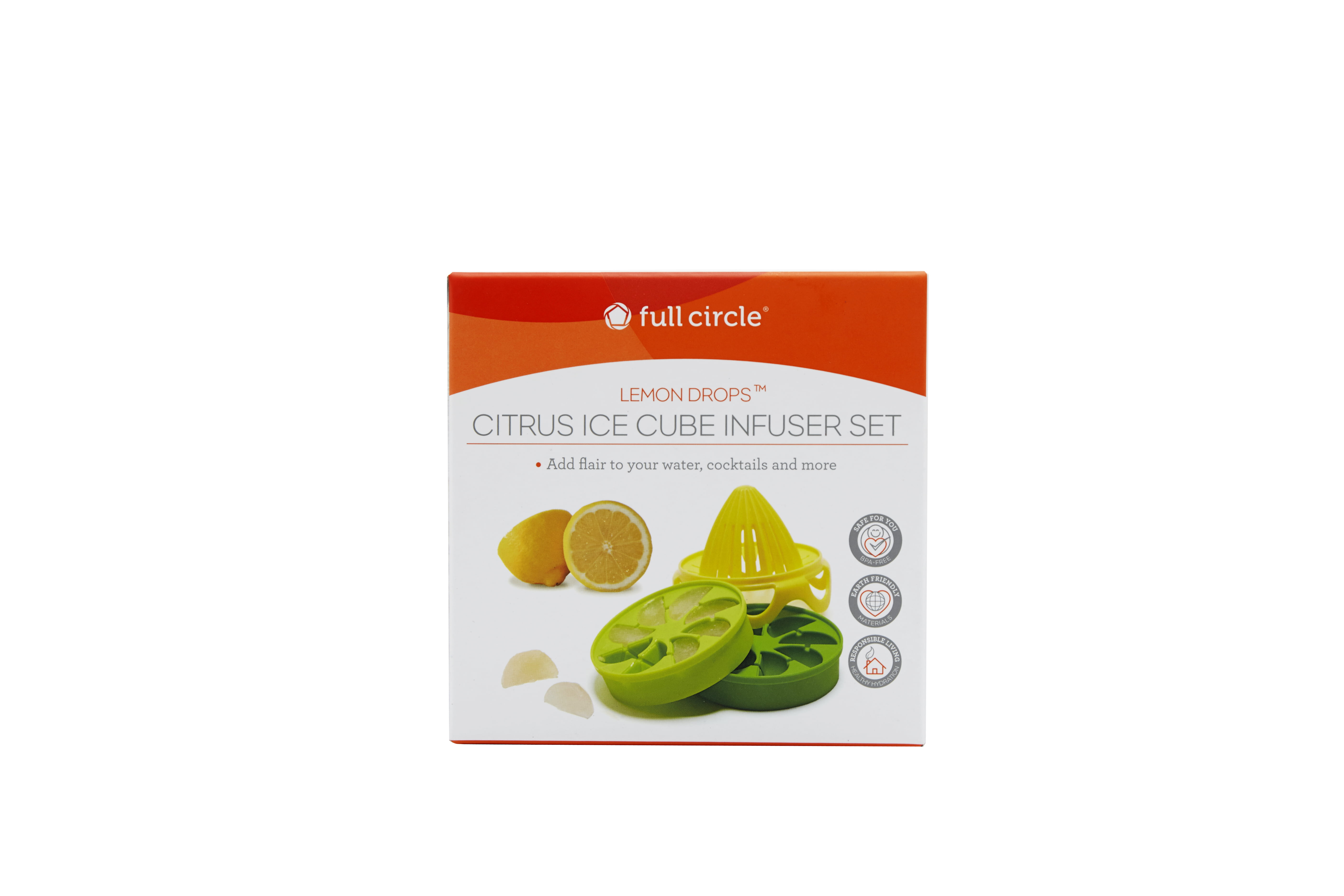Full Circle Lemon Drops 6pc Citrus Ice Cube Tray Mold Infuser Party Pack Set 