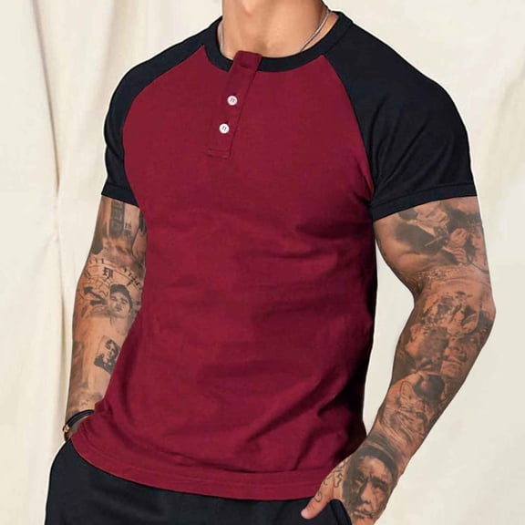 Blczomt Red Mens Big and Tall T Shirts Henley Oversized Tshirt Raglan Summer Men Clothes