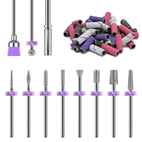 MelodySusie Nail Drill Bits Set, 10Pcs Diamond Bits with 40Pcs Sanding Bands (#120#180#240) and Mandrel, 3/32''