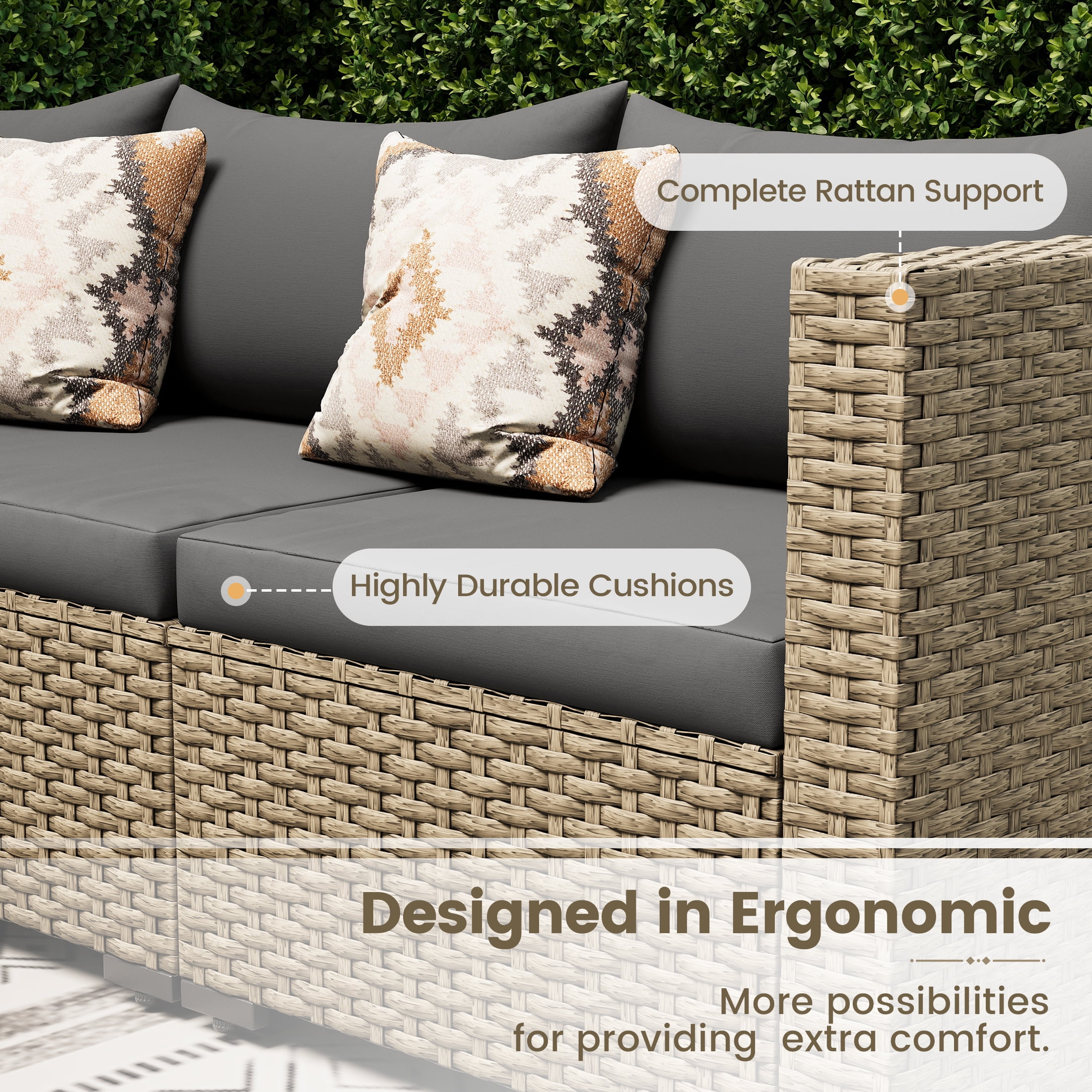 POTEBAN 5 Pieces Outdoor Patio Furniture Set, Outdoor Wicker Patio Conversation Set with Cushions for Backyard, Porch, Garden(Gray)