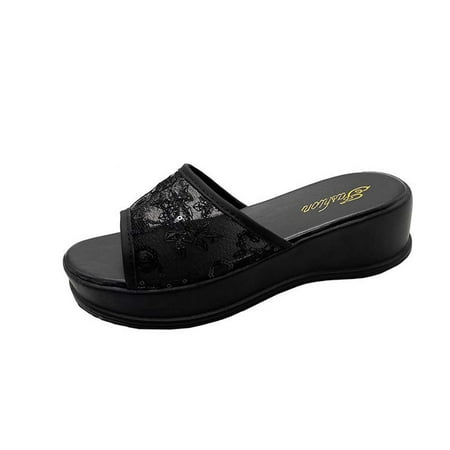 

TUOBARR Slippers for Women Women s Platform Sandals - Cute Water-Friendly Comfort Wedges for the Beach or Casual Wear Black