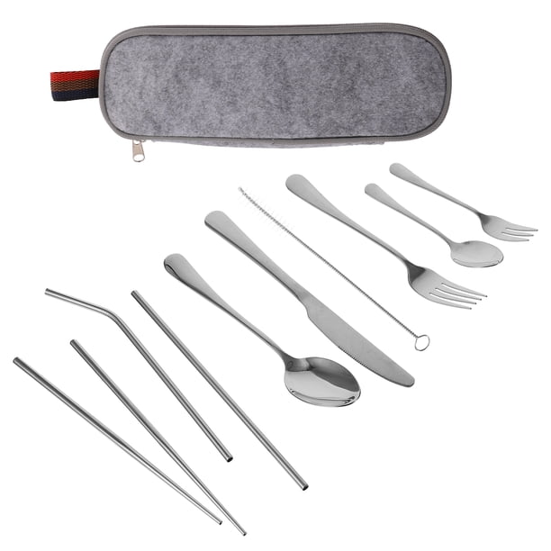 Juego de cubiertos portátil al aire libre de 9pcs / set Juego de cubiertos de acero inoxidable para picnic
