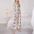 thumbnail image 3 of KLL Cartoon Cat Print Women's Long Sleeve Pajamas with Pants Sleepwear Loungewear 2 Set-Medium, 3 of 7