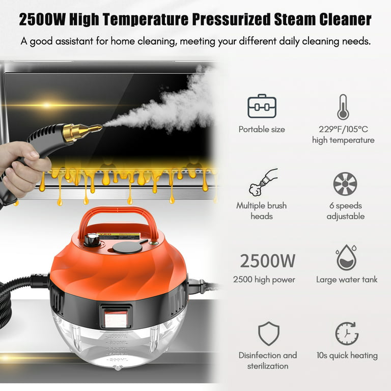 Romacci Steam Cleaner 2500W High Temperature Pressurized Steam Cleaning  Machine with Brush Heads Portable for Kitchen Furniture Bathroom Car, Floor