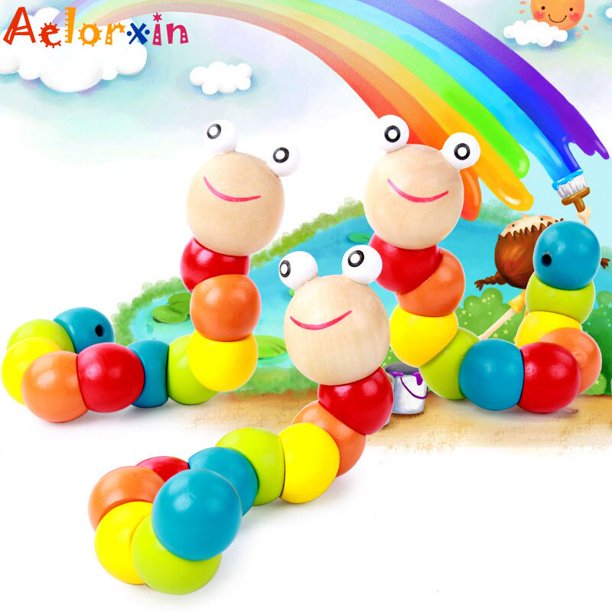 Wooden Toys Twisting Educational Toys Worm Puzzle Toys For Children ColorBaby Development Toys Fingers Game For Child heqiyong LED