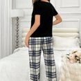 thumbnail image 4 of TSADFHJI Ensemble de Pyjama pour Femmes Pantalon en Coton Poche à Carreaux Manches Courtes Col Rond Ensemble de Pyjama Confortable avec Pantalon L Noir, 4 of 7