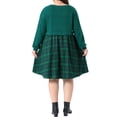thumbnail image 5 of Agnes Orinda Women's Plus Size Halloween Outfits Cable Knit Plaid Babydoll Dress Crew Neck Puff Long Sleeve Patchwork 2 In 1 Contrast Christmas Casual Dresses with Pocket 1X Green, 5 of 8