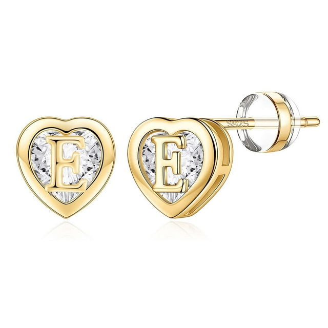 Fiudx Pendientes de Corazón En Plata de Ley S925 con Inicial de Corazón y Circonitas Brillantes. Ideales para Regalar, Joyas Elegantes para Adolescentes, San Valentín y Cumpleaños. Tamaño: 6,7 Mm X 6