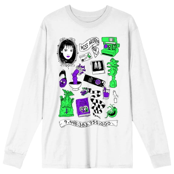Beetlejuice Icons Crew Neck Long Sleeve Men's White Tee-XXL