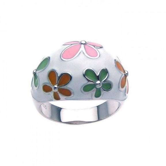 Sterling Silver 925 Rhodium Plated Multi Enamel Flower Ring Jewelry Female Male Unisex Size 9