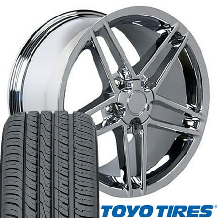 17x9.5 Wheels & Tires Fit Corvette, Camaro - C6 Z06 Style Chrome Rims and Toyo Proxes Tires -