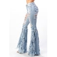 thumbnail image 3 of Purple Candy Womens Juniors High Rise Heavy Distressed Fringe Flares (Medium, Light Denim), 3 of 4