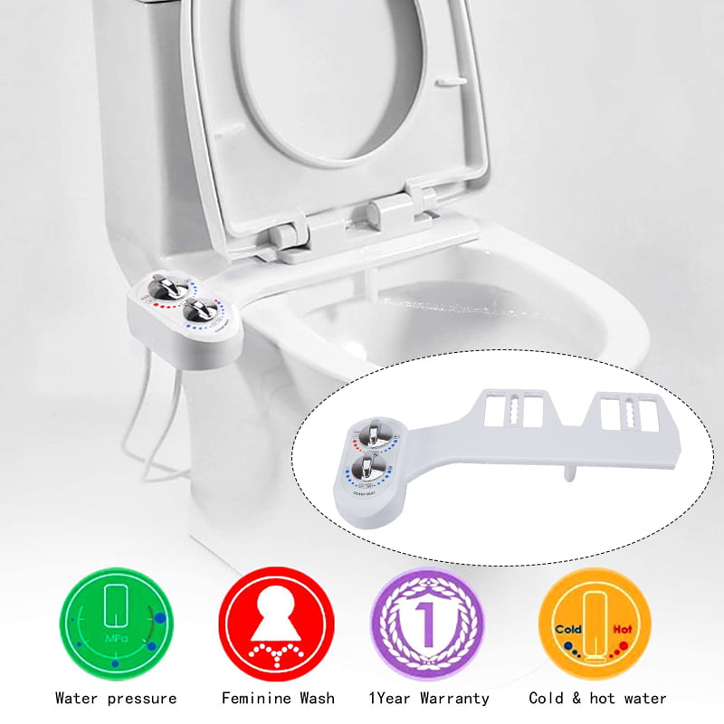 Hot/Cold Fresh Water Spray Non-Electric Mechanical Toilet Bidet Seat Attachment 