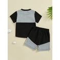 thumbnail image 4 of Suealasg 2Pcs Toddler Kids Boy Clothes 1T 2T 3T 4T Infant Short Sleeve Striped Print T-Shirt Tops +Elastic Shorts Set Baby Boy Summer Casual Outfits, 4 of 7