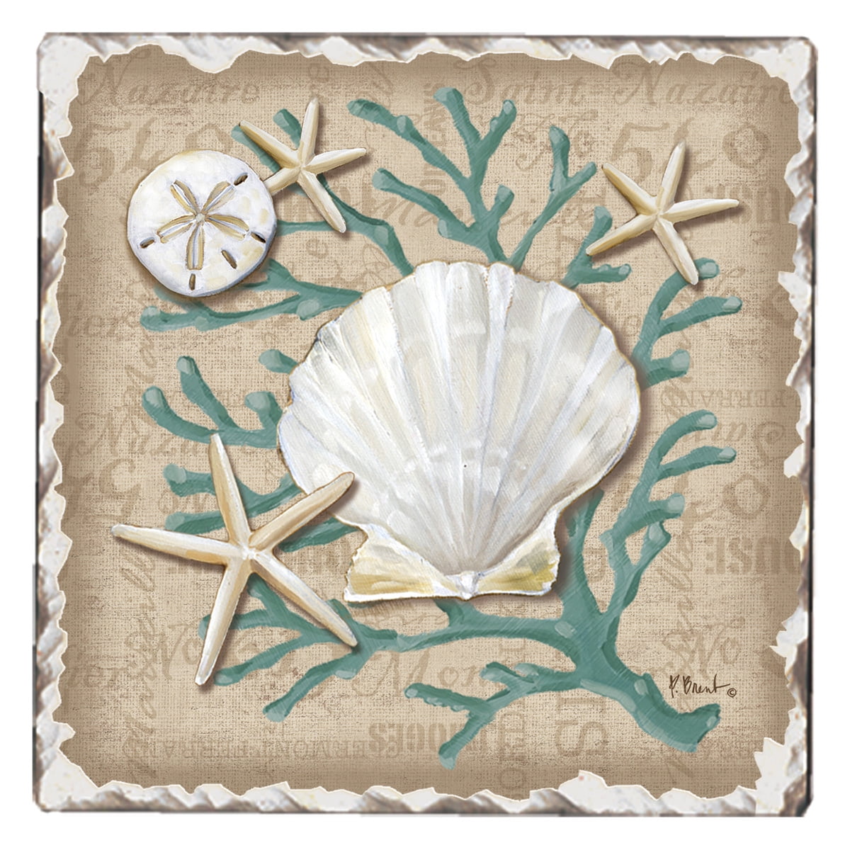Counterart Absorbent Stone Car Linen Shells Seashells Coaster (Set of 2)