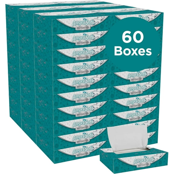 BLOOM Angel Soft Professional Series 2-Ply Facial Tissue (48580), 100 Sheets Per Box, 30 Tissue Flat Boxes Per Bulk Case