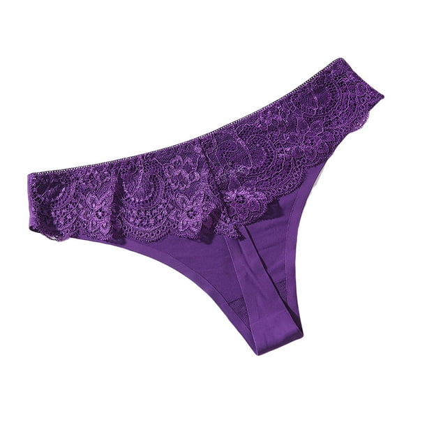 Minnieouse Bragas de tiro bajo, tanga, ropa interior para mujer, Tanga, diseño de encaje, mano de obra fina, elasticidad, ropa de dormir calada Ropa interior Púrpura SG