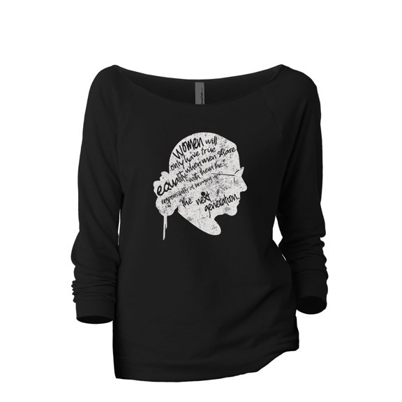 The Next Generation RBG Women's Fashion Slouchy 3/4 Sleeves Raglan Lightweight Sweatshirt Black Small