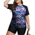 thumbnail image 1 of FOLUNSI Womens Plus Swimsuits 2 Piece Rash Guard Raglan Short Sleeve with Boyshorts Surfing Swimwear 0X-5X, 1 of 5