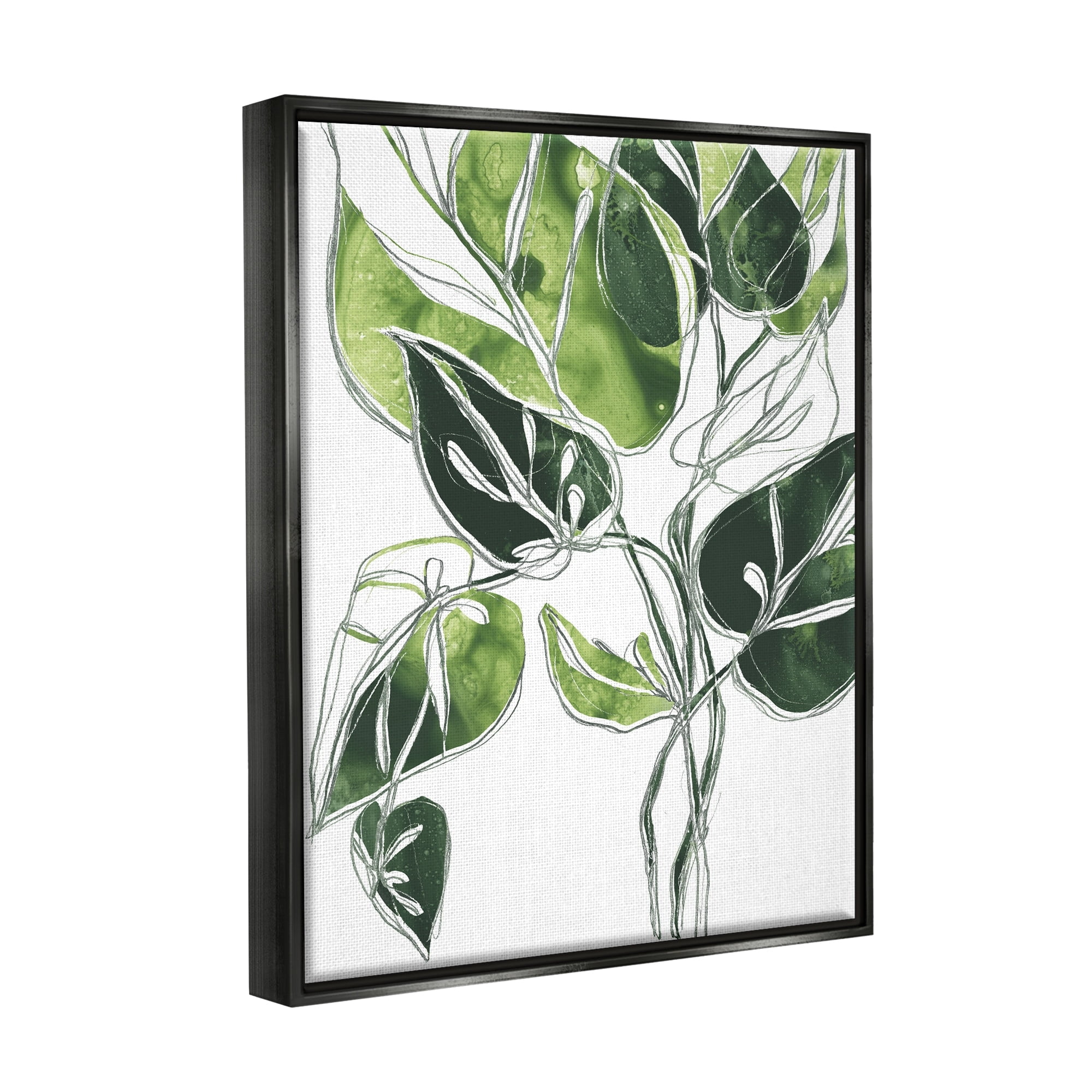 Stupell Industries Intricate Palm Vines Unique Green Leaves Jet Black Framed Floating Canvas Wall Art, 24x30, by June Erica Vess
