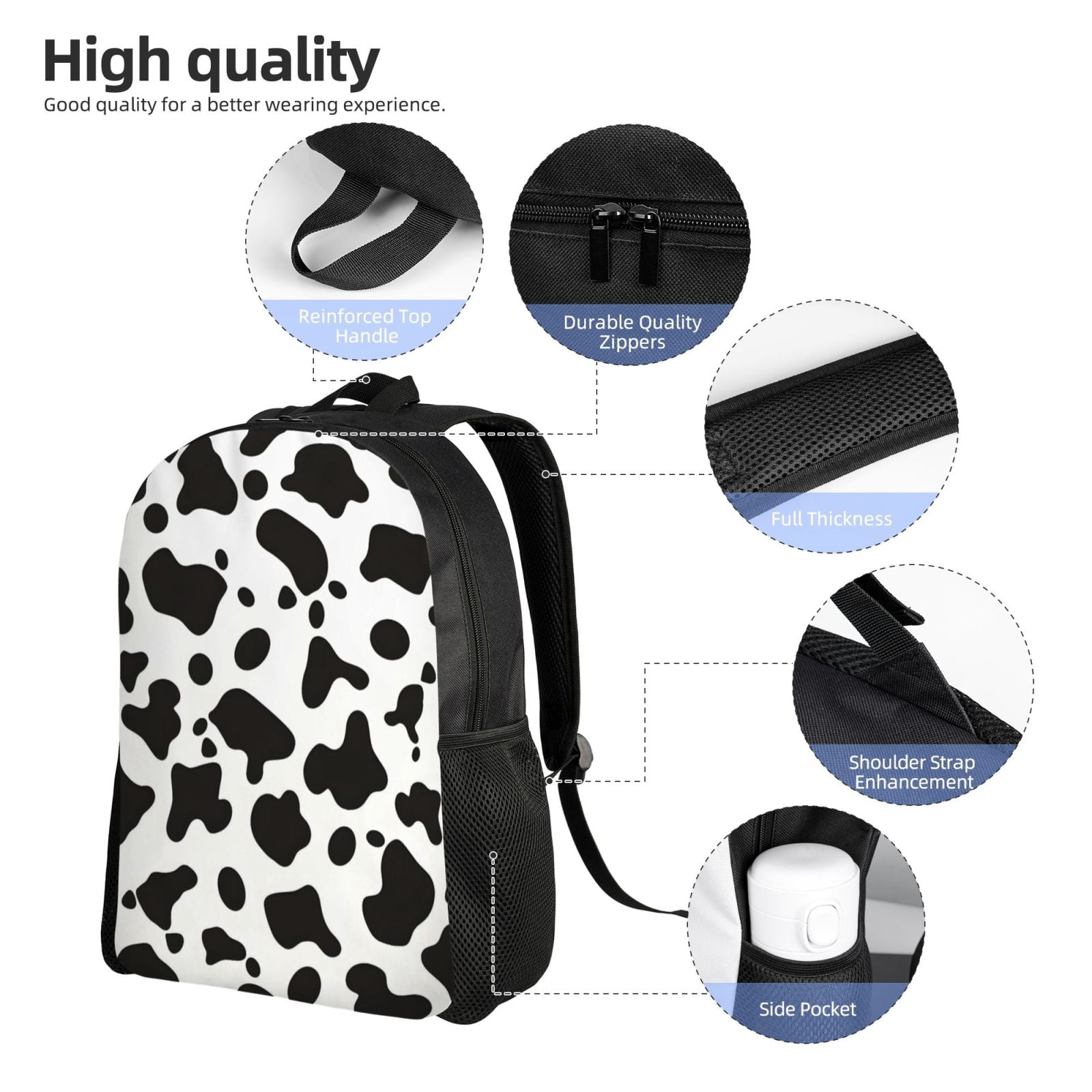 Single Side Full Backpack 16.1×11.8×4.5in Large Capacity Breathable Shoulder Belt Leisure Simple And Strong Bearing Capacity Simple Cow Print Pattern, Vector Art Style_3