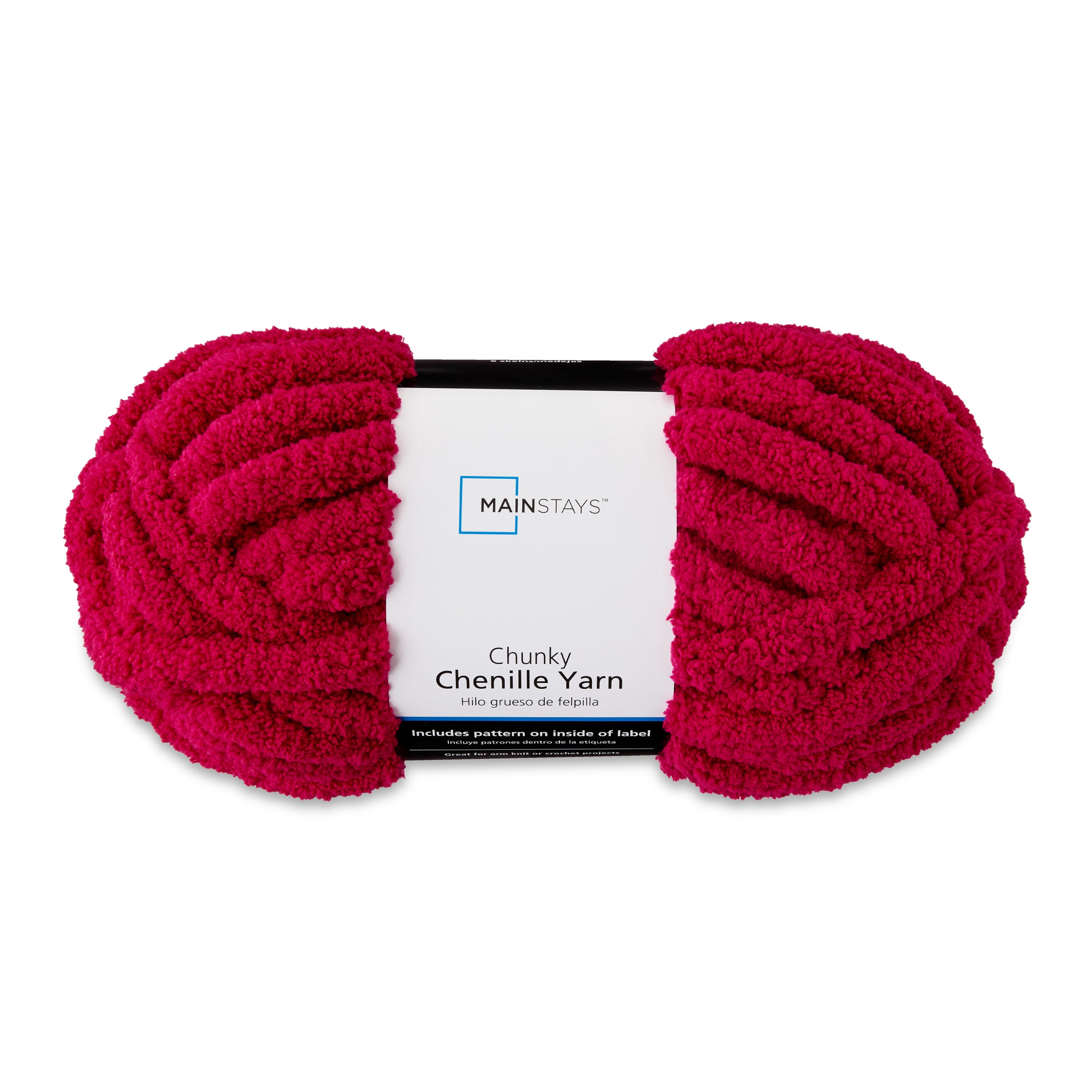 Mainstays Chunky Chenille Yarn, Fuchsia Flame, 31.7 yd, 100% Polyester, Super Bulky, 4-Pack