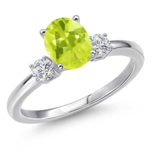 Gem Stone King 14K White Gold Yellow Lemon Quartz and White Lab Grown Diamond Engagement Ring for Women | 1.30 Cttw | Oval 8X6MM | Gemstone Birthstone | Size 6