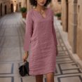thumbnail image 2 of Kcodviy Femmes Automne Décontracté Simple Robes Longues pour Femmes Robe à Col en V Élégante Robe Courte Décontractée pour Femmes Confortable Couleur Unie Longues Robes Maxi pour Femmes Manche Poche Robe Décontractée, 2 of 8