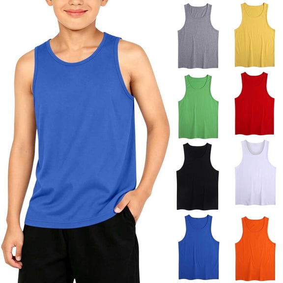 FRSASU Boy's Tank Tops Comfortable Loose Summer Crew Neck Tank Top Casual Solid Color Cotton Sleeveless Tops Yellow