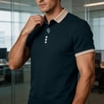 thumbnail image 4 of DPTALR Men's Casual Contrast Trim Short Sleeve Button Polo Shirt,Navy,Big Men's,Tall Men's L,Young Men's T-shirt, 4 of 7