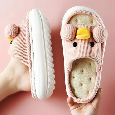 

PIKADINGNIS New Quiet Cotton Linen Women Slippers Thick Bottom Indoor Couple Home Non-slip Spring Autumn Cute Duck 2022 Home Woman Shoes
