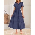 thumbnail image 2 of Vestido midi ZESICA, casual de verano, manga corta, cuello en V, azul marino, 2 of 9