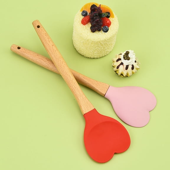 unbranded 3pcs Large Spoons For Cooking Heart Shaped Spatula Black For Baking And Mixing