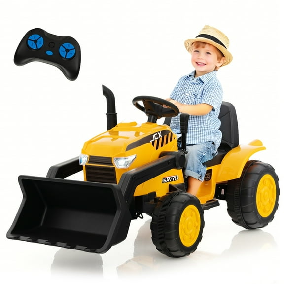OLAKIDS Kids Ride on Car, 12V Electric Excavator Vehicle Construction Truck with Remote Control, Adjustable Bucket, Toddlers Battery Powered Bulldozer Tractor with Music, Bluetooth, USB, MP3