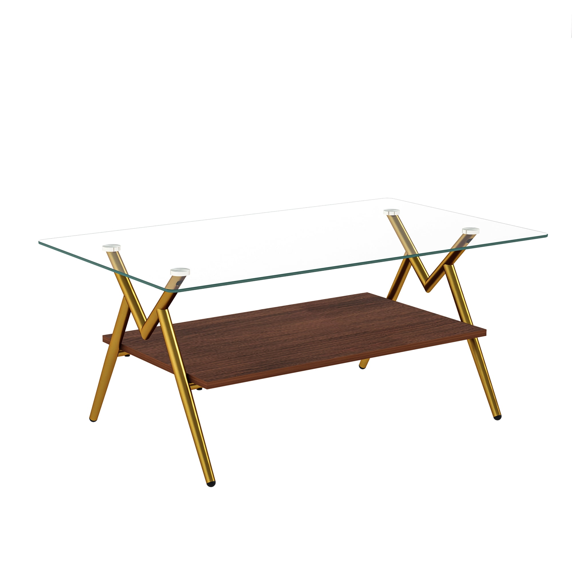 MAYEERTY Rectangle Coffee Table with Tempered Glass Top and Gold Metal Legs
