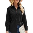 thumbnail image 2 of Blusa de solapa de manga larga con bolsillos Camisa casual con botones para mujer para otoño e invierno, 2 of 6