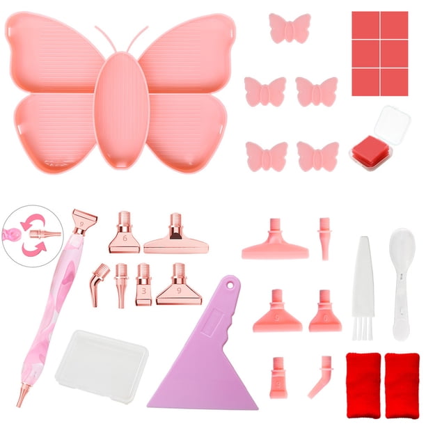 (Juego Rosa) DIY Nuevo Disco Diamante Giratorio Forma Mariposa Multifunción 20 * 18 * 2 2 CM Juego Herramientas Perforación Puntos (SKU Principal Tiene Video)